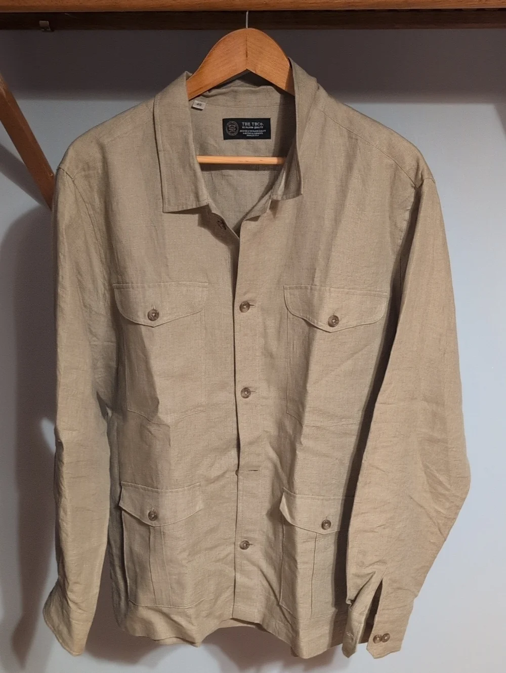 The TBCo. Men's Beige Lightweight Button-Up Jacket